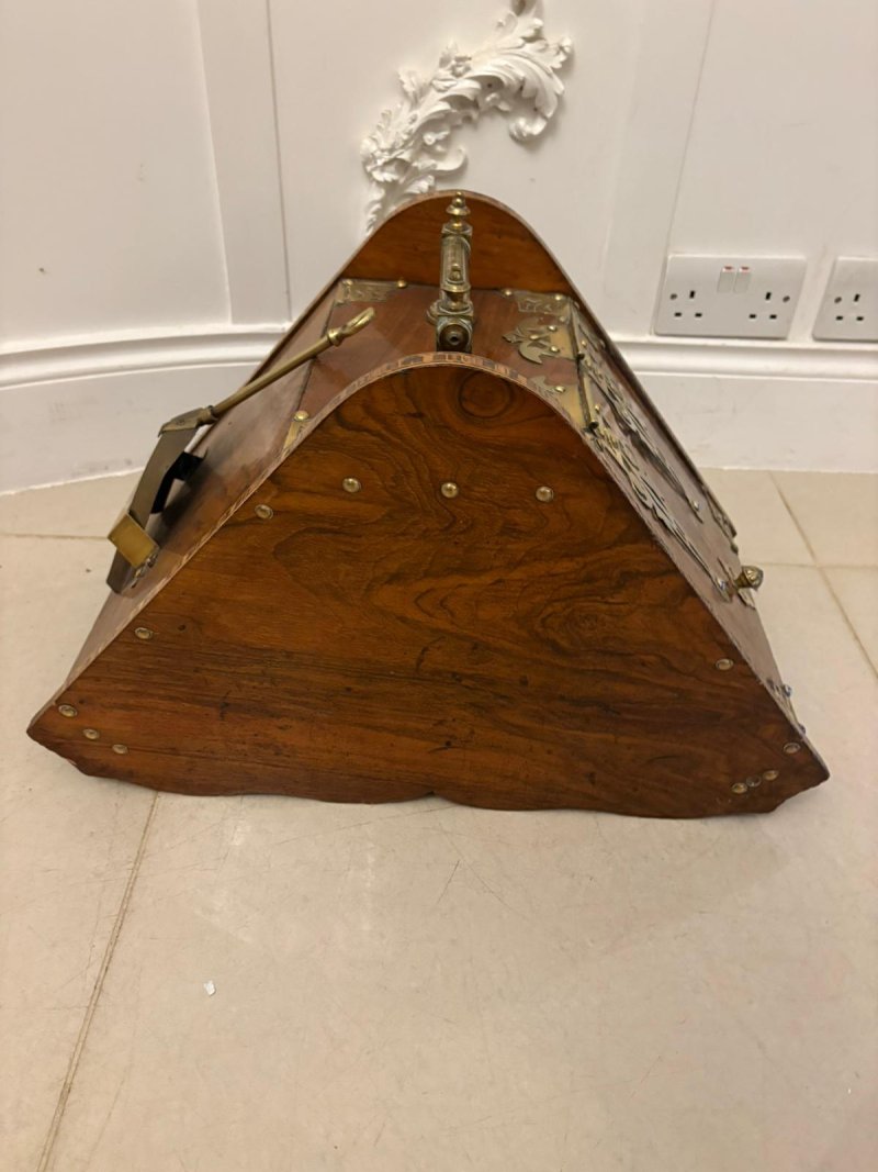 Antique Victorian Quality Brass-Mounted Walnut Coal / Log Scuttle